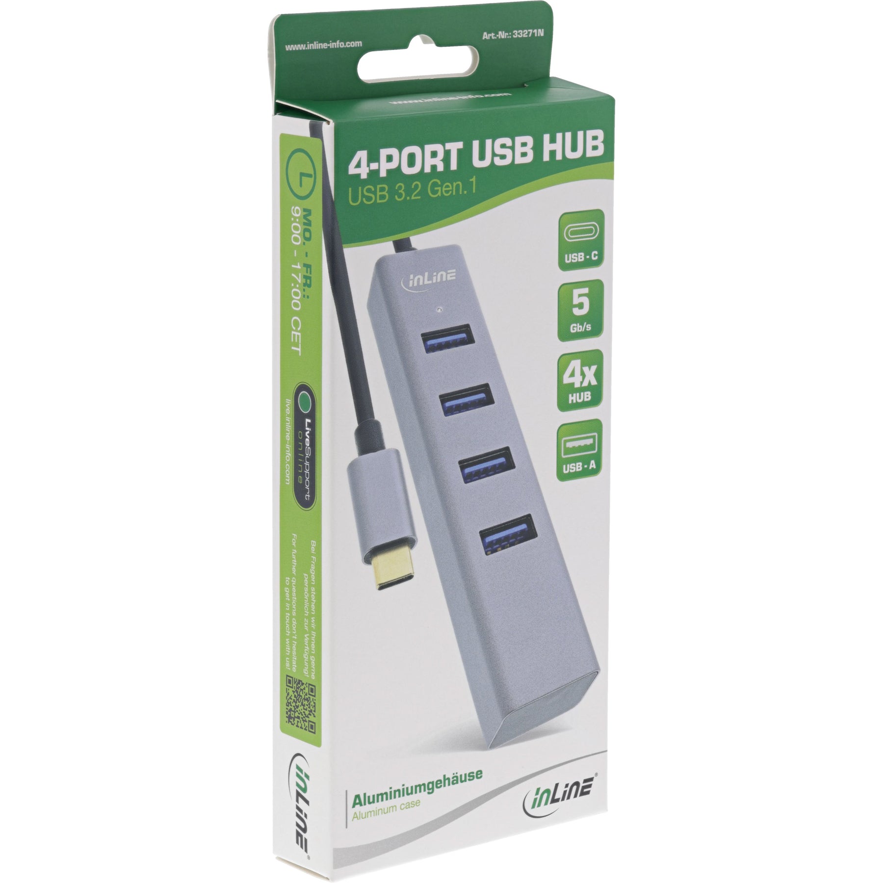 InLine USB-C 3.2 Multi Hub (4x USB-A 5Gb/s) - OTG - Aluminiumgehäuse