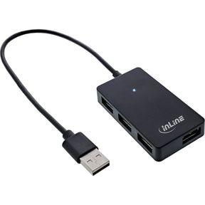 InLine USB 2.0 Hub - 4 Port - schwarz - mit USB DC Kabel - Kabel 30cm