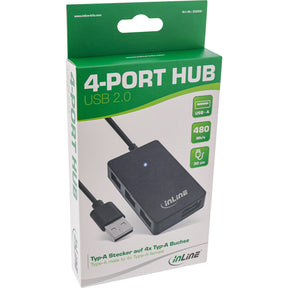 InLine USB 2.0 Hub - 4 Port - schwarz - mit USB DC Kabel - Kabel 30cm