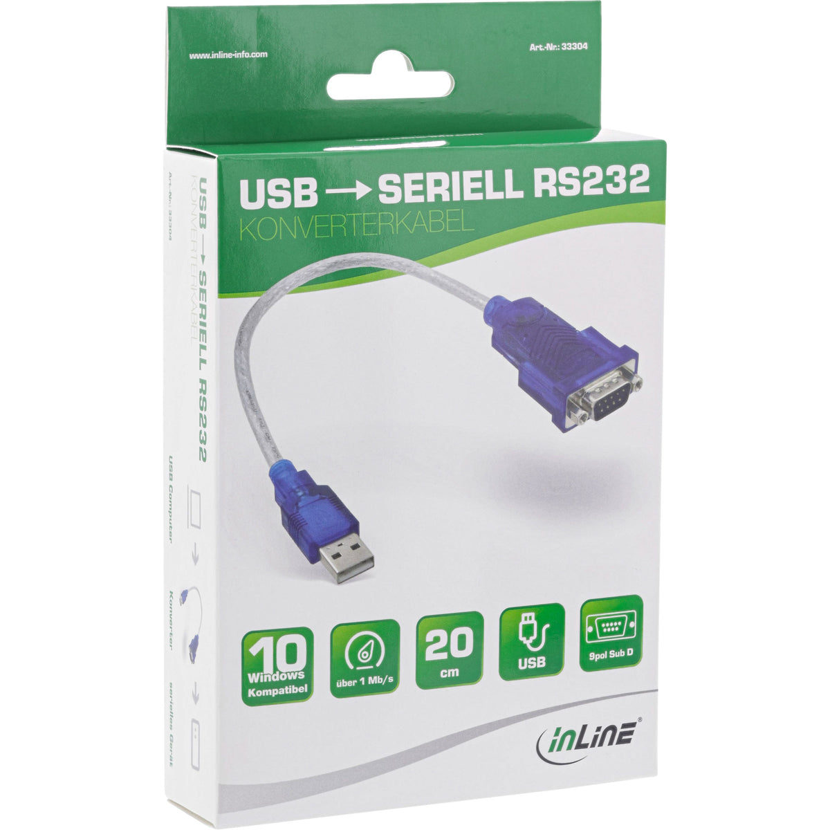 InLine USB zu Seriell Adapterkabel - Stecker A an 9pol Sub D Stecker