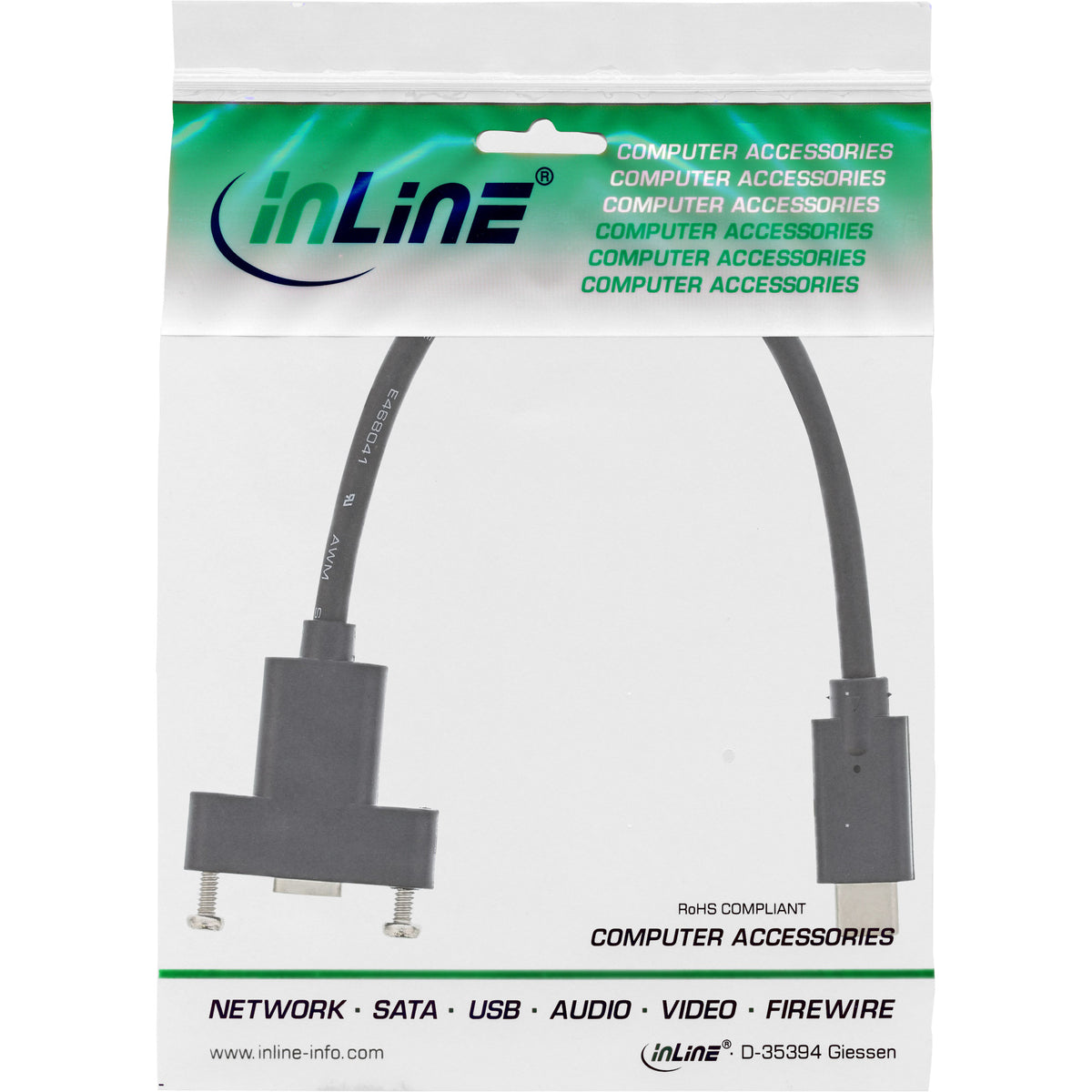 InLine USB 3.2 Gen.2 Adapterkabel - Stecker C auf Einbaubuchse C - 0,20m