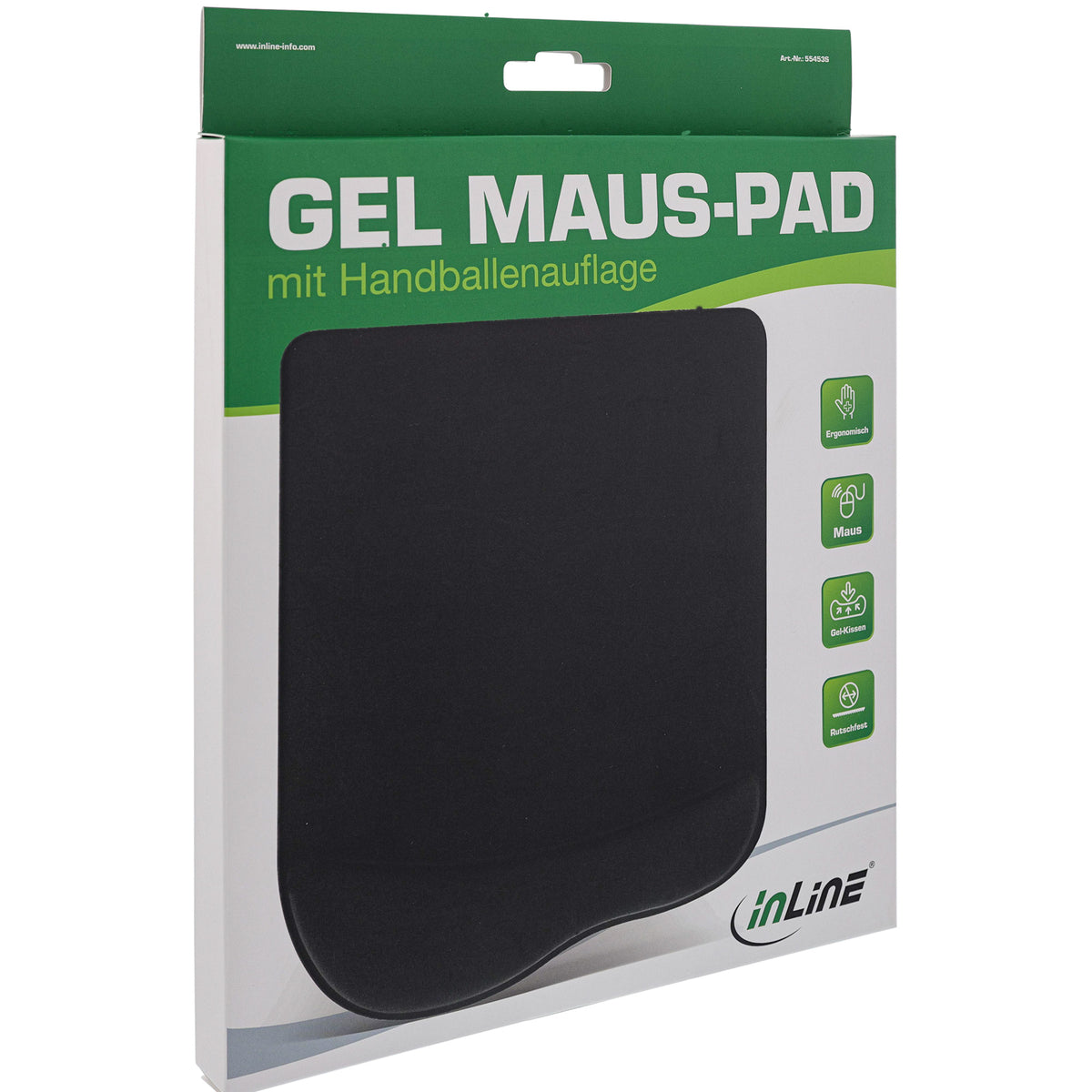 InLine Maus-Pad - mit Gel Handballenauflage - 235x185x25mm - schwarz