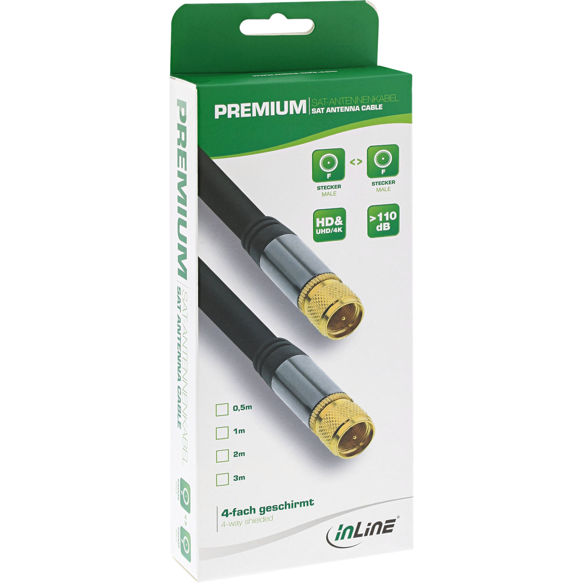 InLine Premium SAT-Kabel - 4x geschirmt - 2x F-Stecker - >110dB - schwarz - 10m