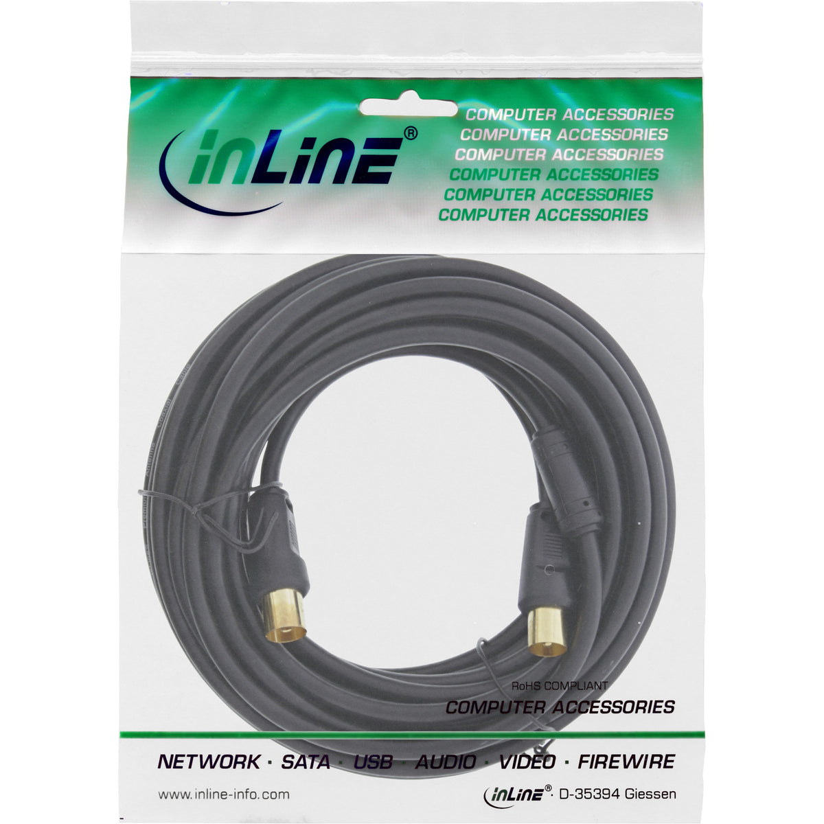 InLine Antennenkabel Premium - 2x geschirmt - mit Filter - >85dB - schwarz - 0,5m