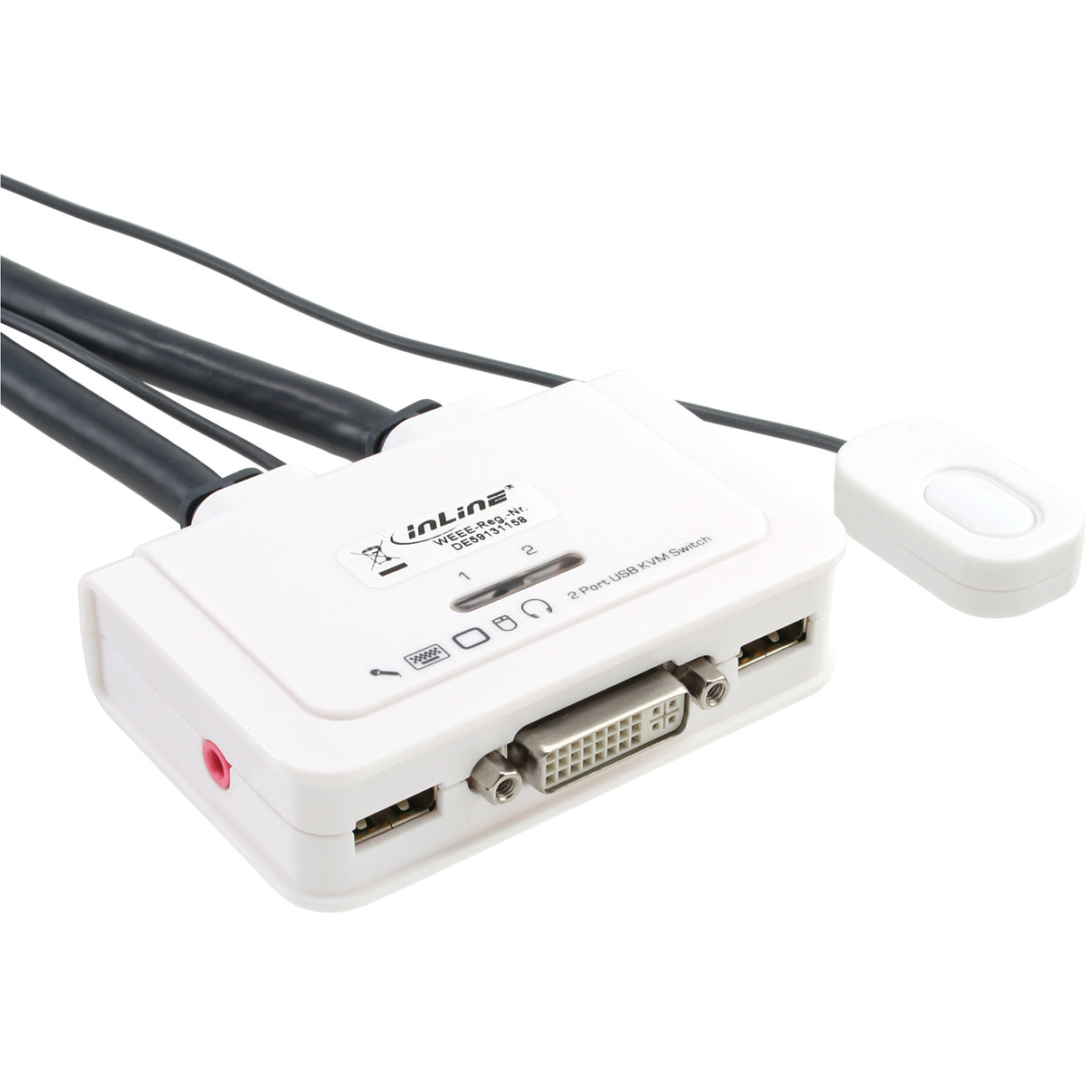 InLine KVM Switch - 2-fach - DVI-D - USB - mit Audio - integr. Kabel