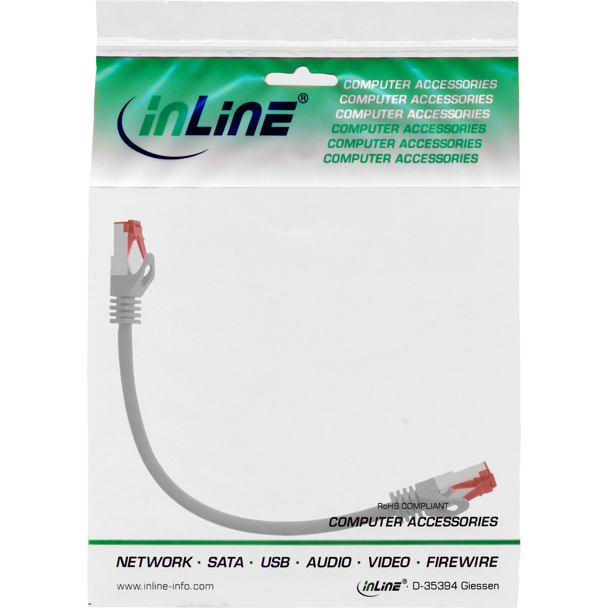 InLine Patchkabel - S/FTP (PiMf) - Cat.6 - 250MHz - PVC - CCA - grau - 0,25m