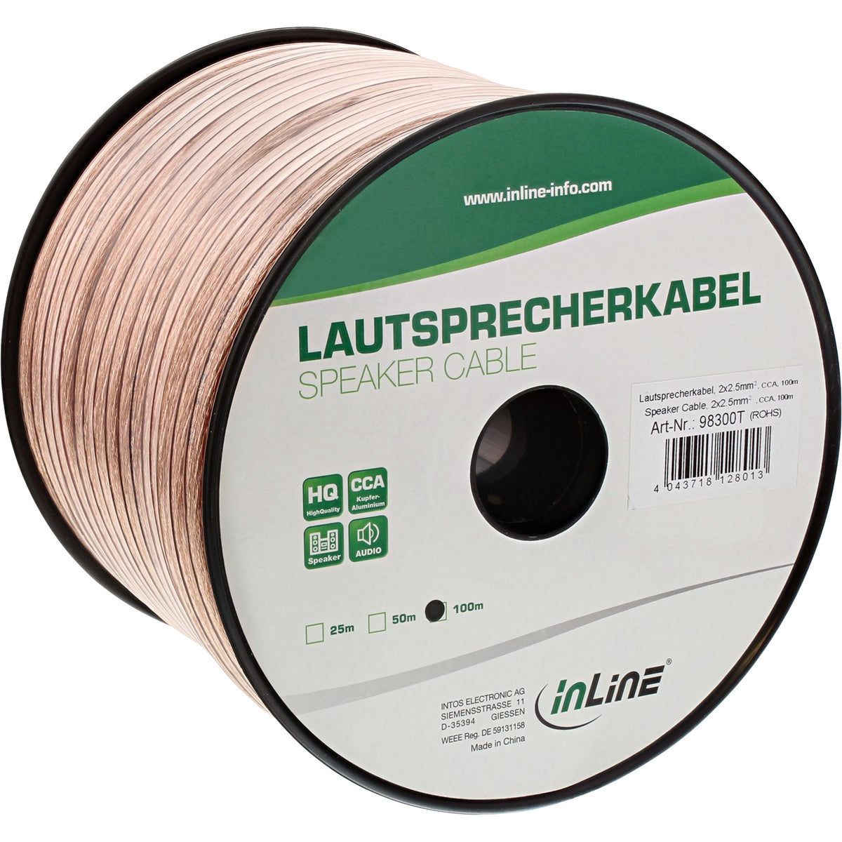 InLine Lautsprecherkabel - 2x 2,5mm² - CCA - transparent - 10m