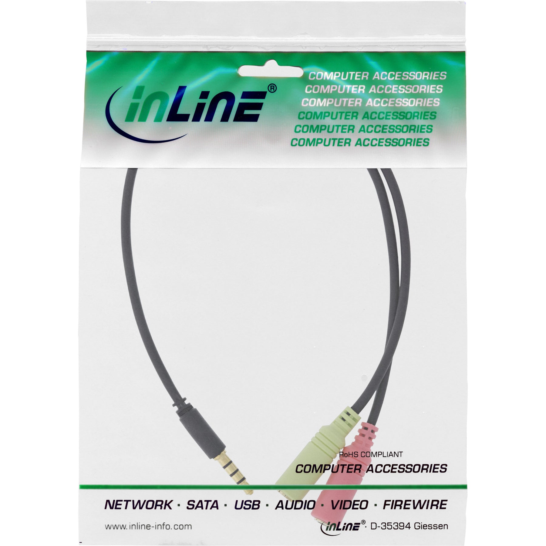 InLine Headset Adapterkabel - 3,5mm Stecker an 2x3,5mm Buchse - schwarz - 2m