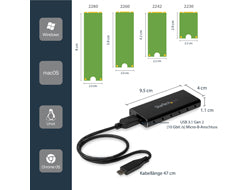 StarTech.com SSD Festplattengehäuse für M.2 Festplatten - USB 3.1 Type C - NGFF - USB C Kabel - USB 3.1 Case auf M2 Adapter - Speichergehäuse - M.2 - SATA 6Gb/s - 600 MBps - USB 3.1 (Gen 2)