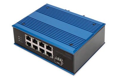 DIGITUS 8 Port Fast Ethernet Netzwerk PoE Switch, Industrial, Unmanaged, 1 SFP Uplink