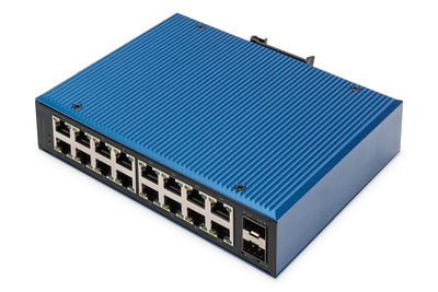 DIGITUS 16 Port Gigabit Ethernet Netzwerk Switch, Industrial, Unmanaged, 2 SFP Uplink