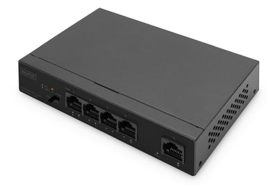 DIGITUS 4- Port Gigabit PoE Netzwerkswitch, Desktop, unmanaged, 1 Uplink Port RJ45, 60 W, af/at