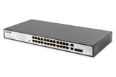 DIGITUS 24-Port Gigabit PoE Netzwerkswitch,19 Zoll, unmanaged,2 Uplink Ports, SFP, 370 W, af/at