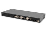 DIGITUS 24-Port Gigabit PoE Netzwerkswitch,19 Zoll, L2 managed,2 Uplink Ports, SFP, 430 W, af/at